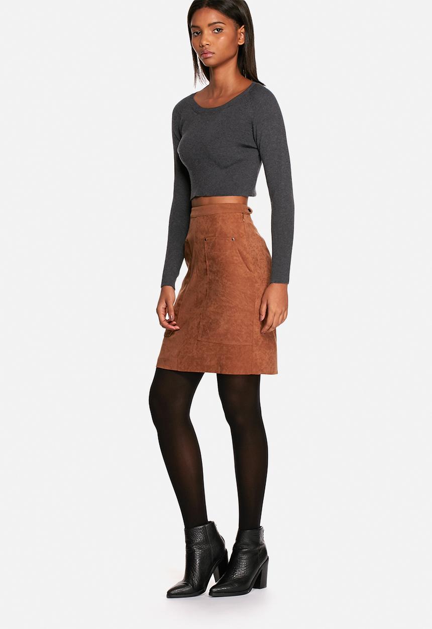 Neon Rose - Pocket faux suede skirt 