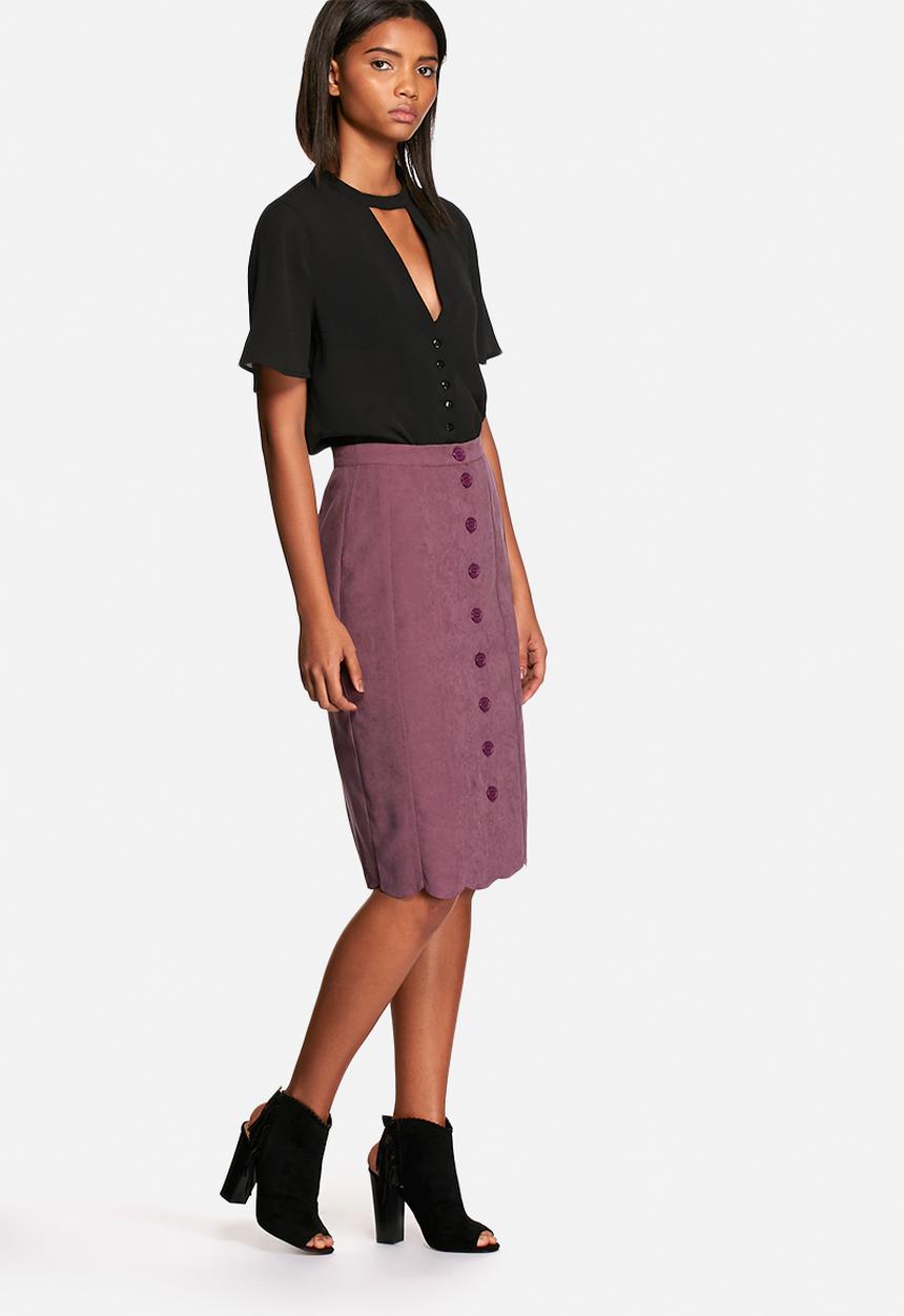 Neon Rose - Suede button front midi skirt