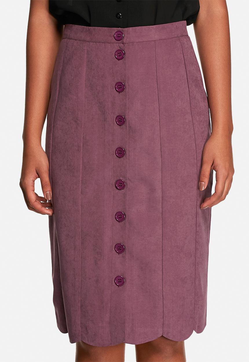 Neon Rose - Suede button front midi skirt