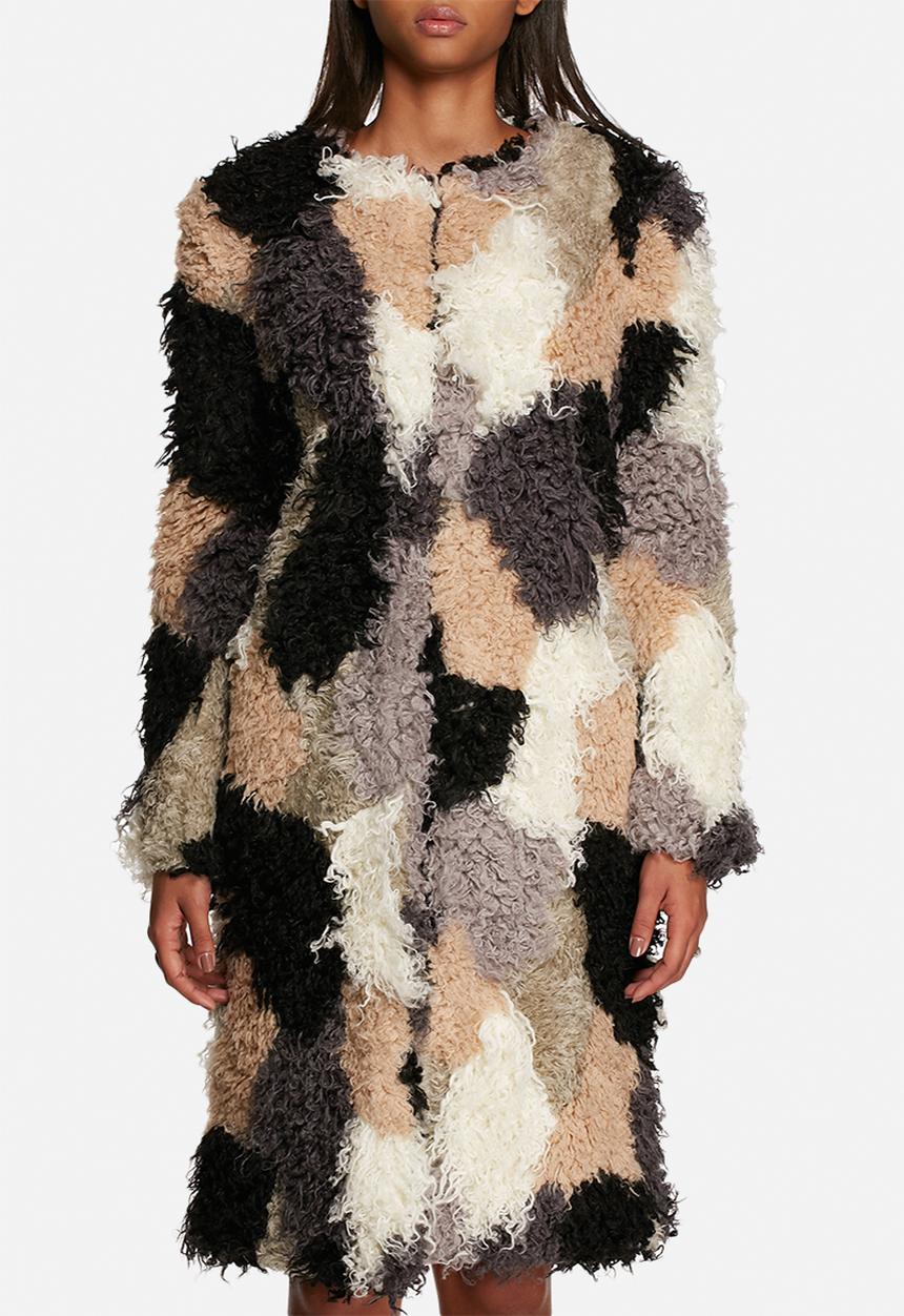 Neon Rose - Patchwork shearling coat