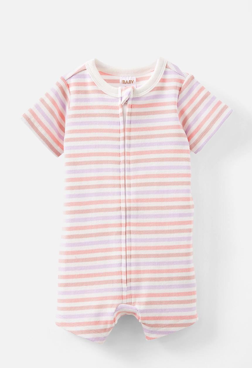 Cotton On - The short sleeve zip romper - vanilla-zephyr/summer stripe