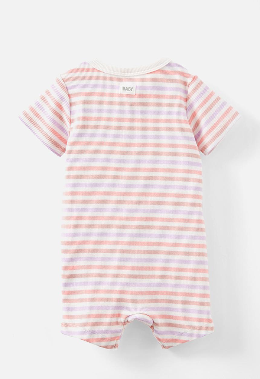 Cotton On - The short sleeve zip romper - vanilla-zephyr/summer stripe