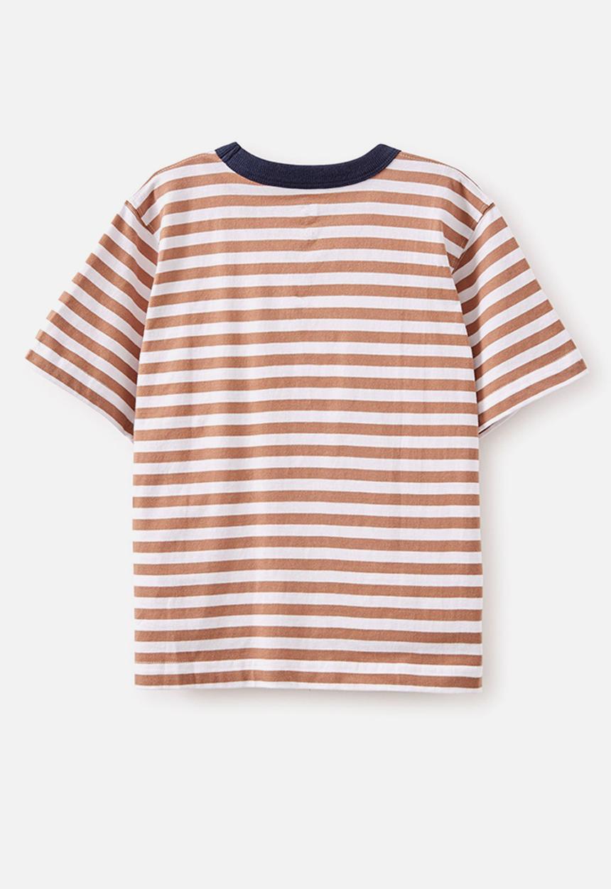 Cotton On - Jonny short sleeve print tee - taupy brown/white stripe n.y.c