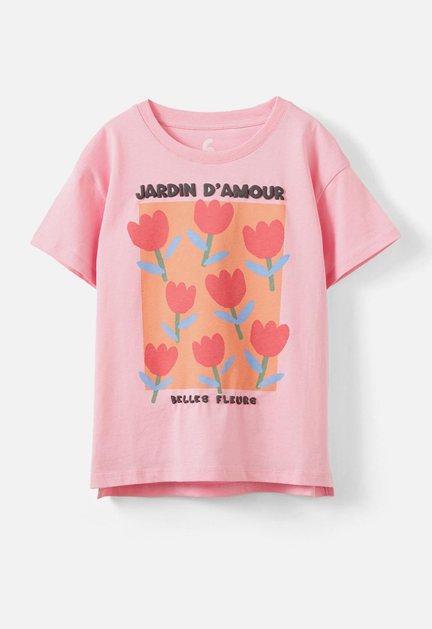 Cotton On - Poppy short sleeve print tee - blush pink/jardin tulip