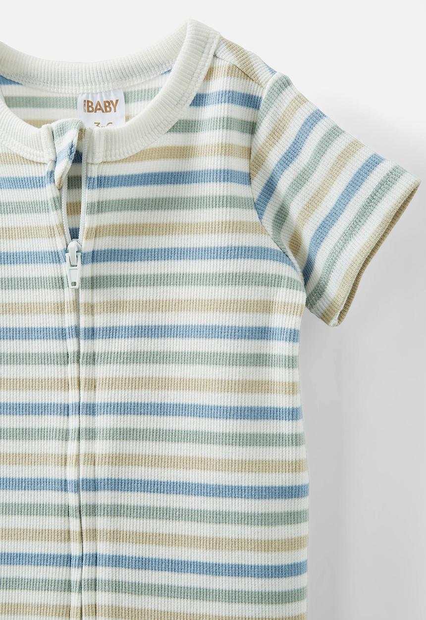 Cotton On - The short sleeve zip romper - vanilla-dusty blue/summer stripe