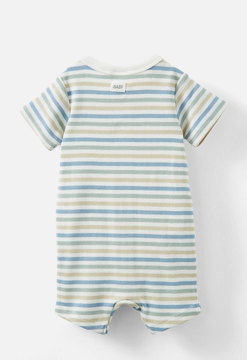 Cotton On - The short sleeve zip romper - vanilla-dusty blue/summer stripe