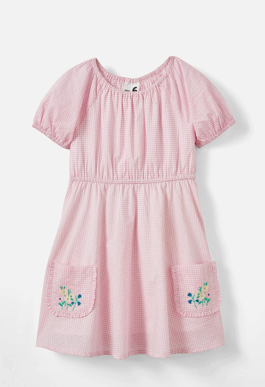 Cotton On - Rose puff sleeve dress - blush pink/mini grid