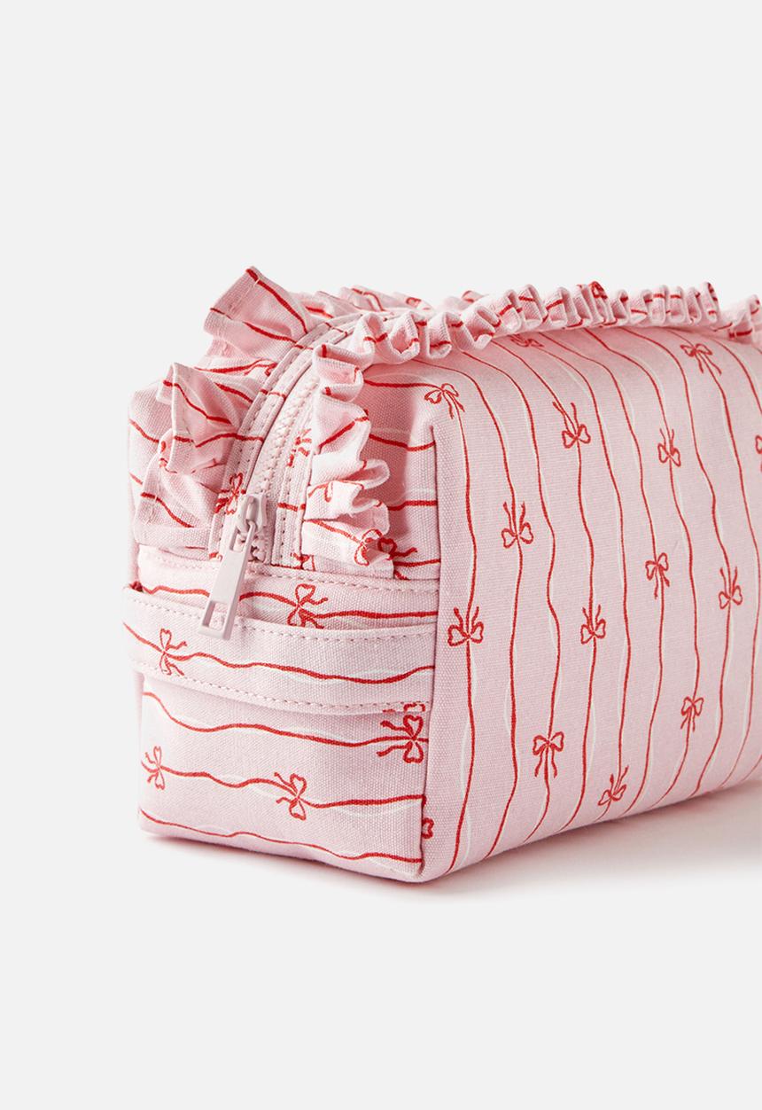 Cotton On - Cosmetic Case - Bow Stripe Pink