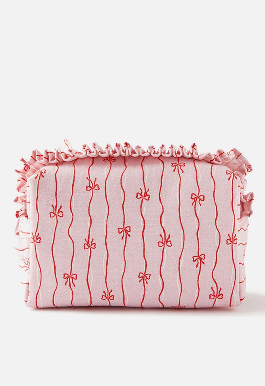 Cotton On - Cosmetic Case - Bow Stripe Pink