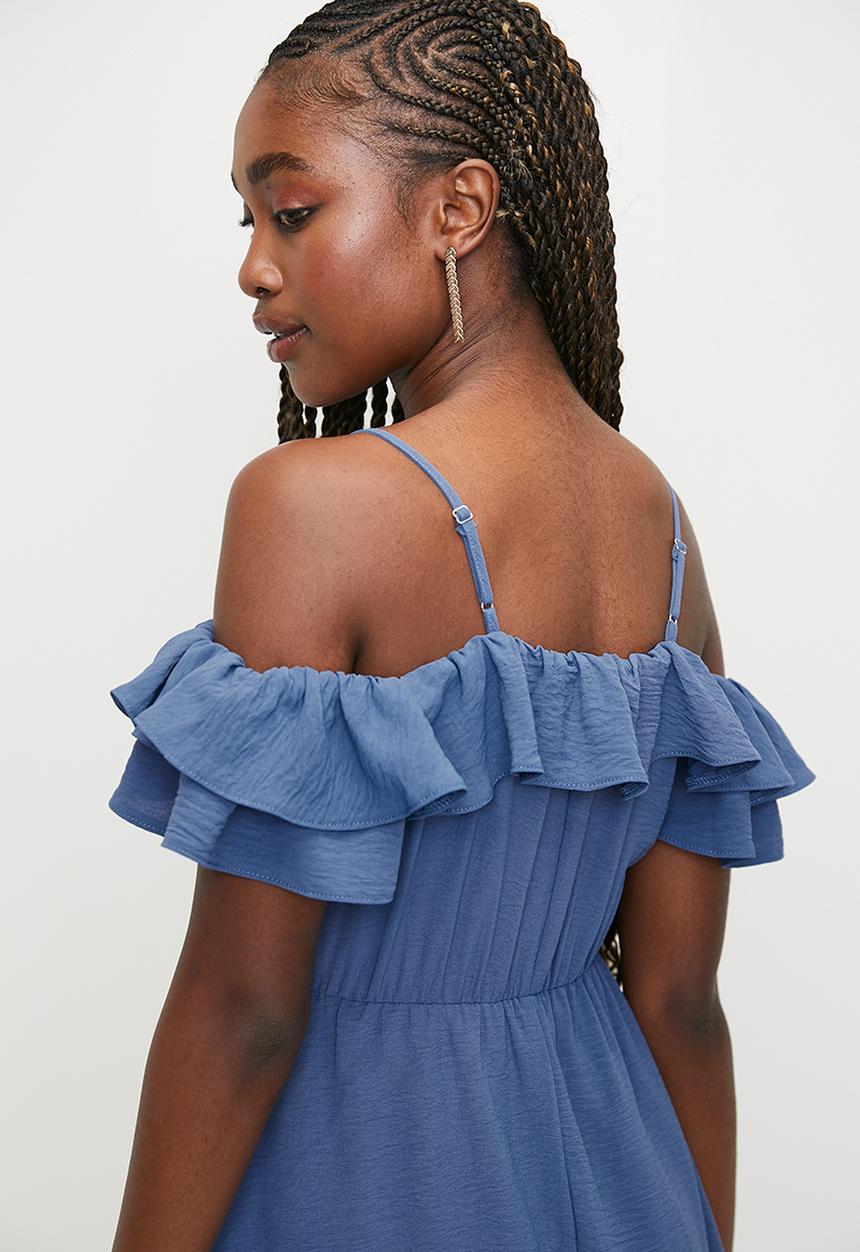 MILLA - Ruffle overlay mini dress - Blue