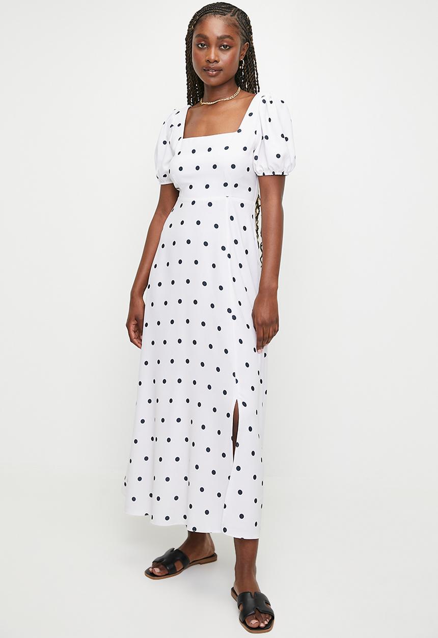 MILLA - Puff Sleeve Fit & Flare Midi Dress - Spot