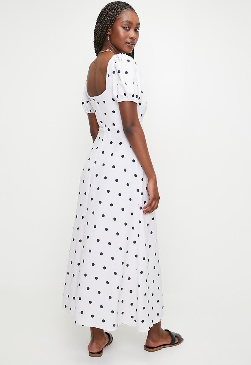 MILLA - Puff Sleeve Fit & Flare Midi Dress - Spot