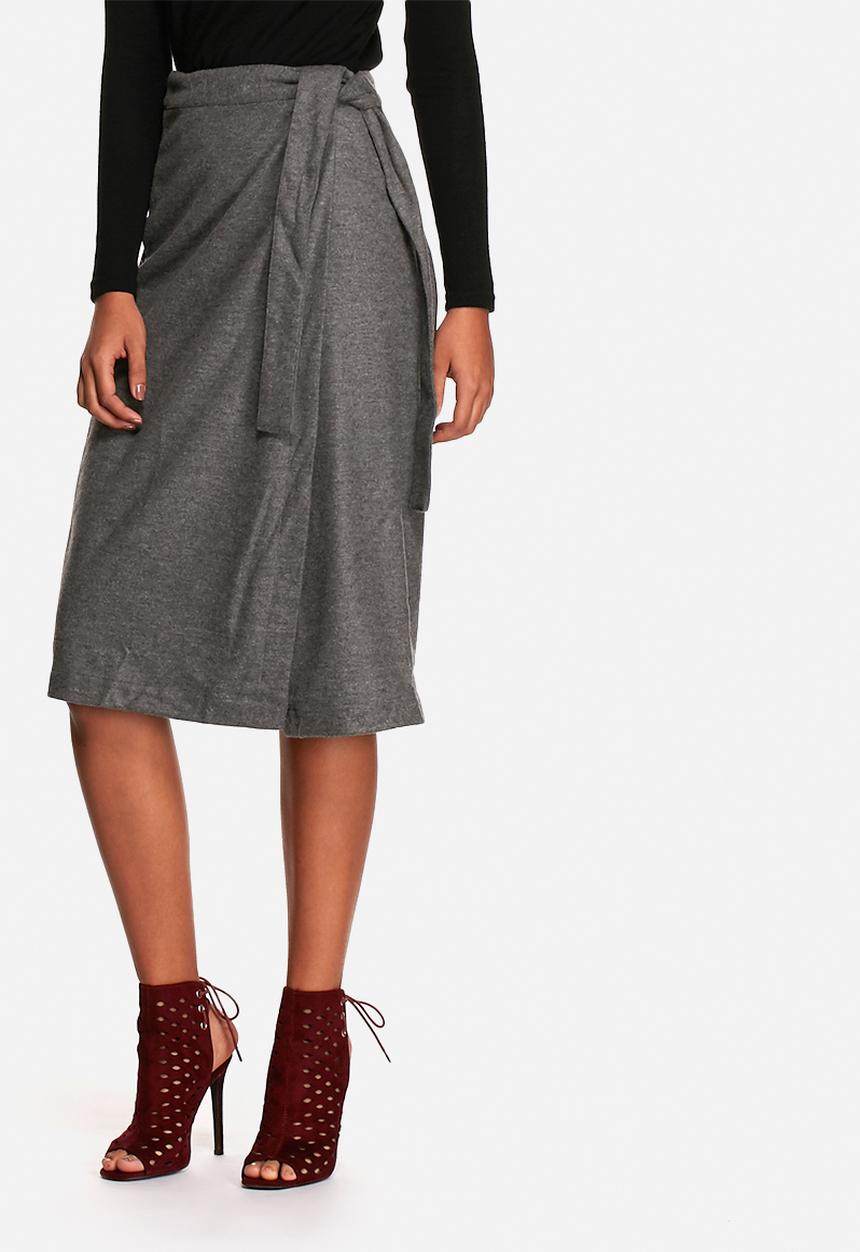 Neon Rose - Wool tie waist midi skirt