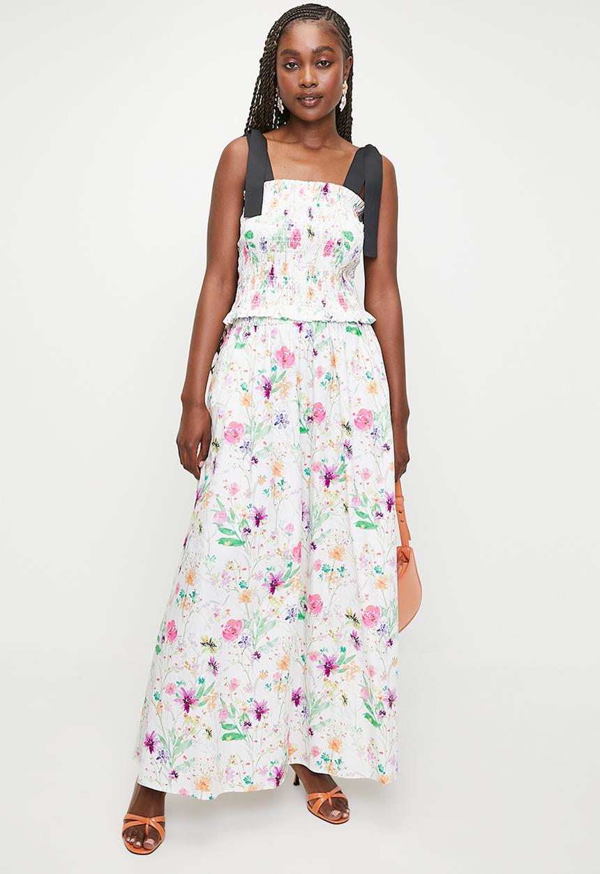 MILLA - Printed gathered waist midi skirt (co- ord) - fresh watercolour floral