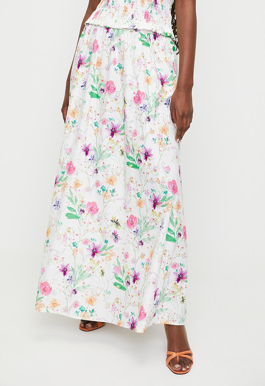 MILLA - Printed gathered waist midi skirt (co- ord) - fresh watercolour floral
