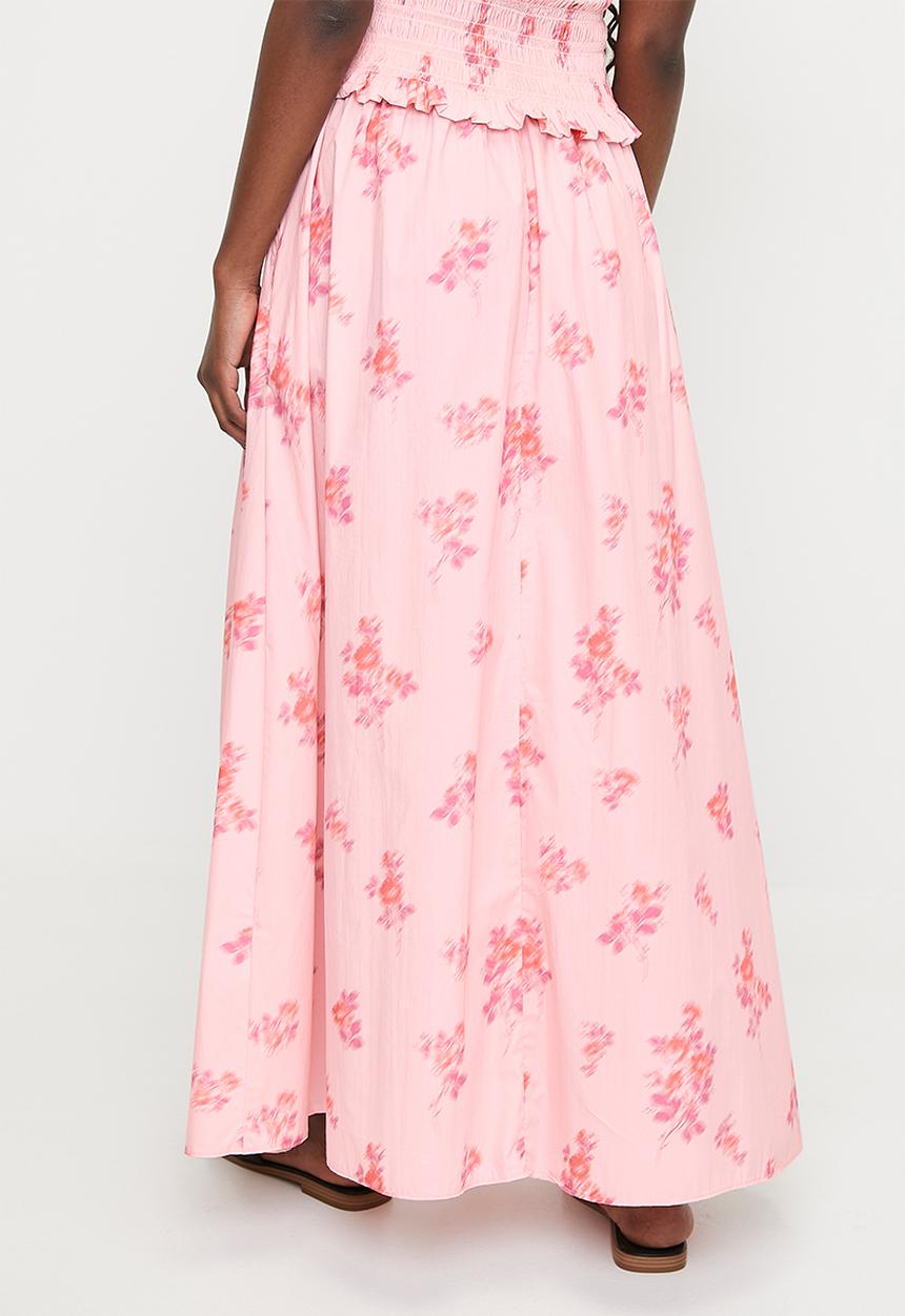 MILLA - Printed gathered waist midi skirt (co- ord)- pink ditsy relief