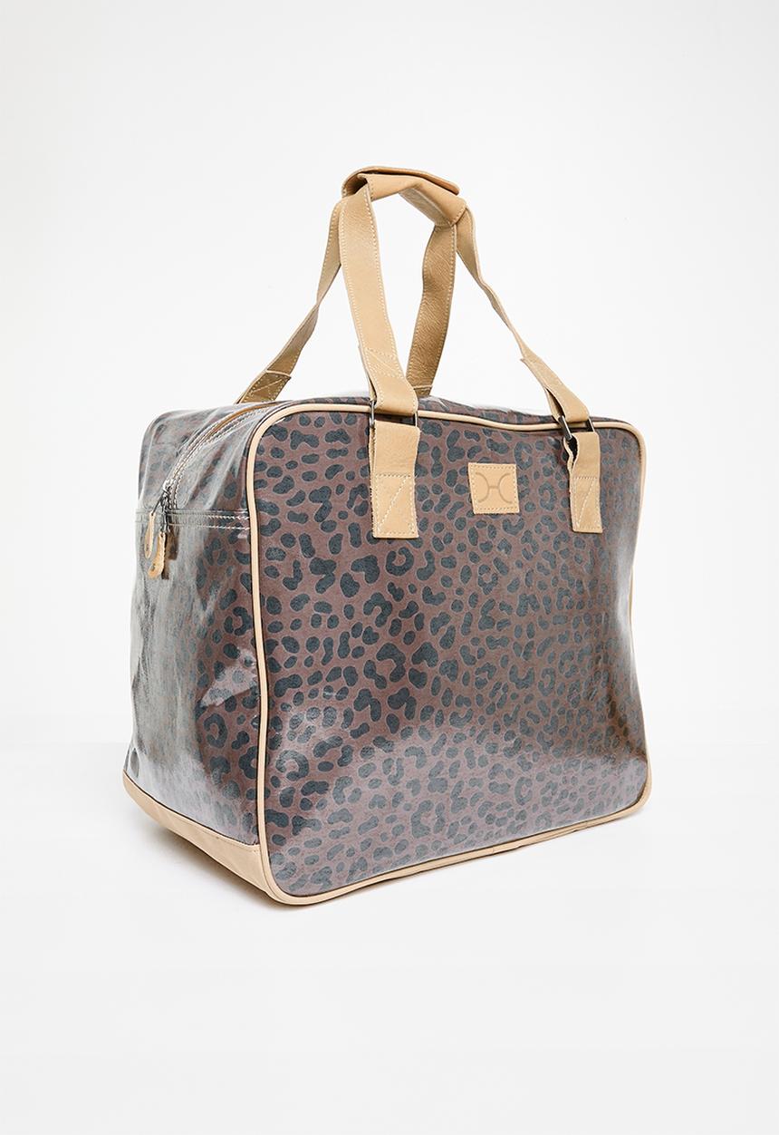 Thandana - Large Weekender Laminated Fabric - Cheetah Coffee