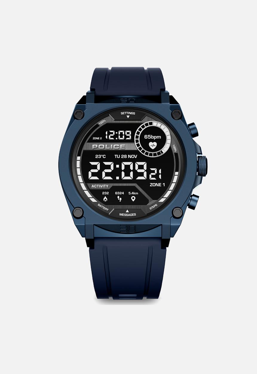 Police - Steel case black dial watch- silicone strap blue