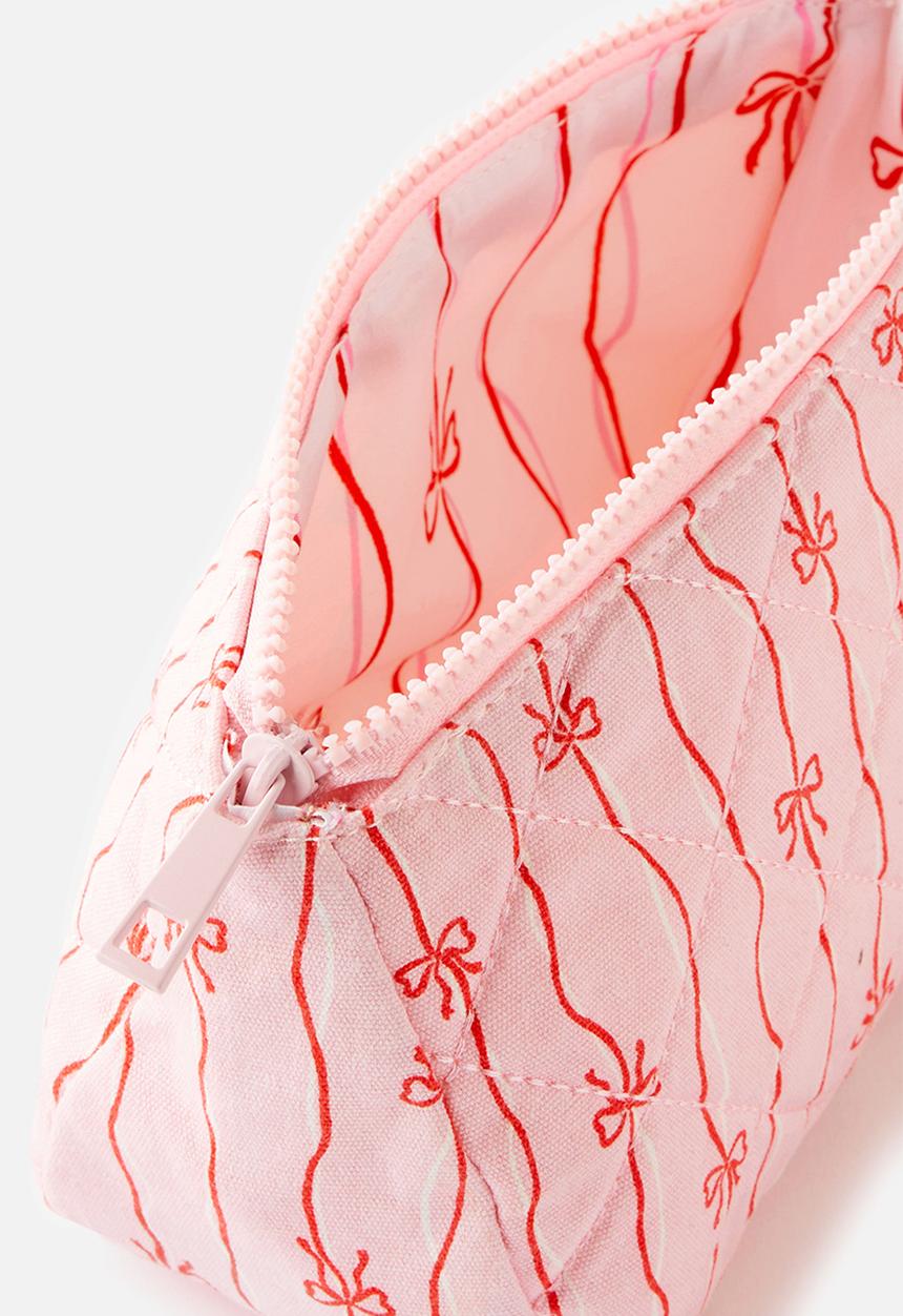 Cotton On - Make Up Bag - Bow Stripe Pink