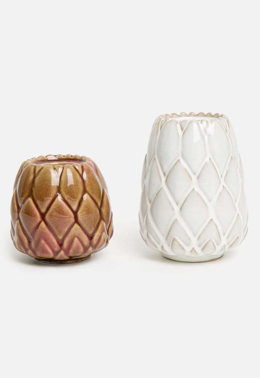 H&S - Artichoke candle holder set of 2 - natural