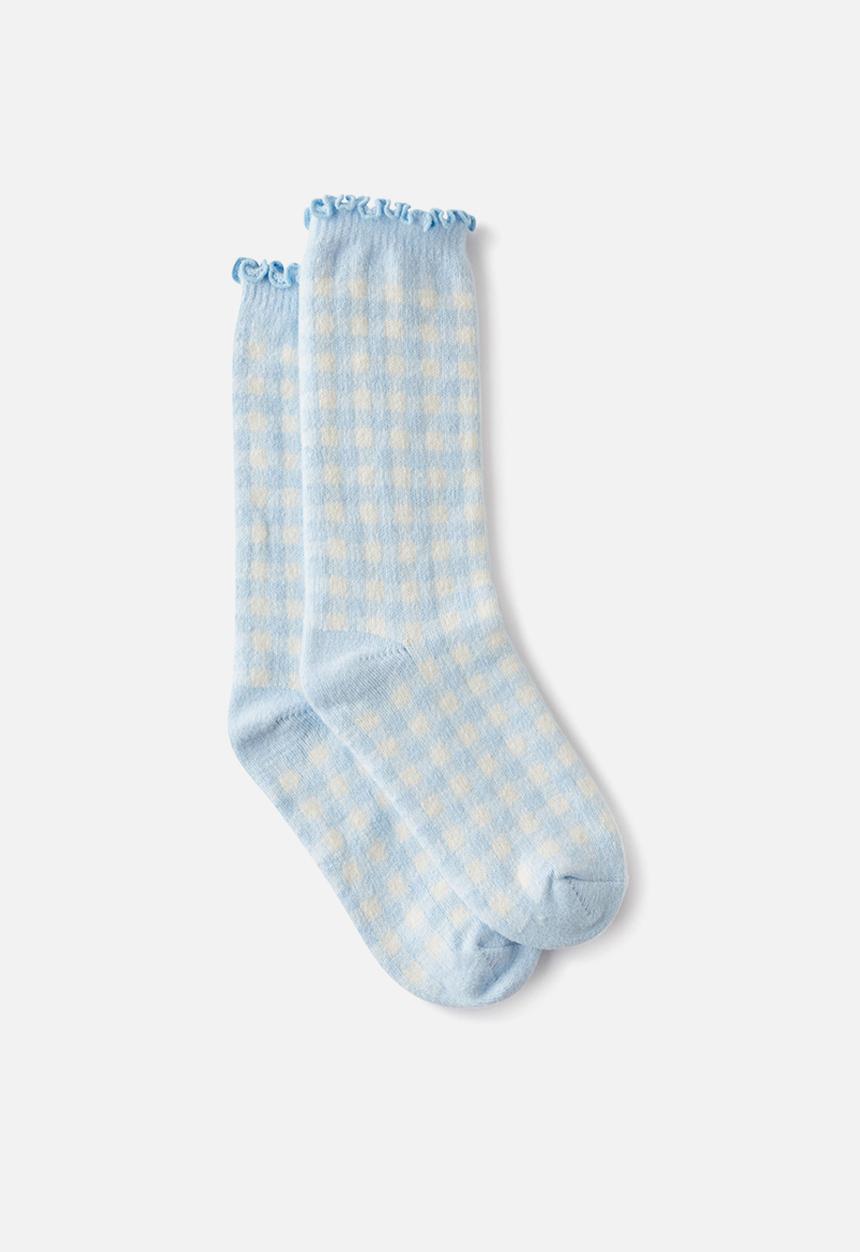 Cotton On - Novelty lounge sock - flossy gingham blue