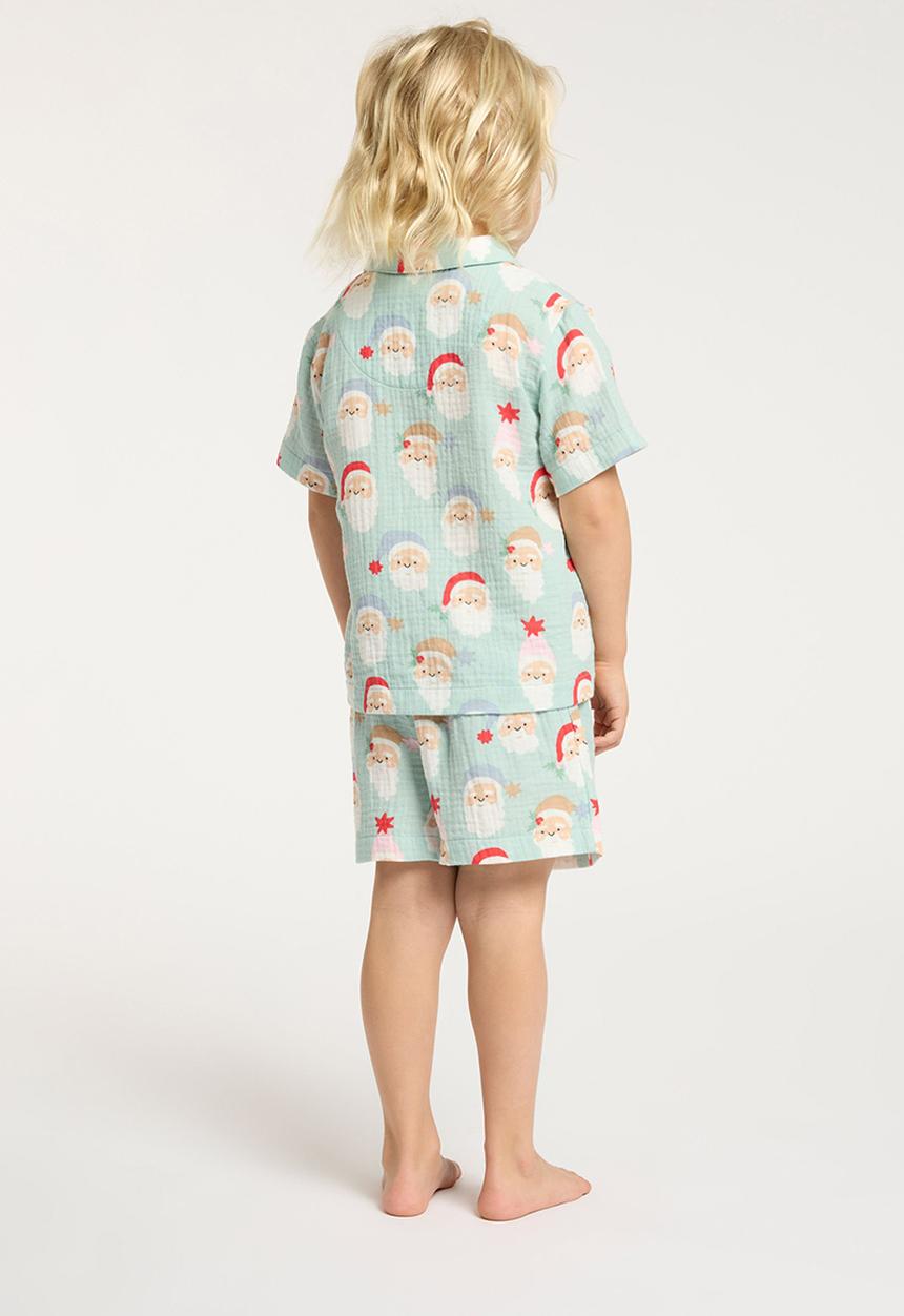 Cotton On - Riley kids unisex short sleeve pyjama set - barber blue/santa faces