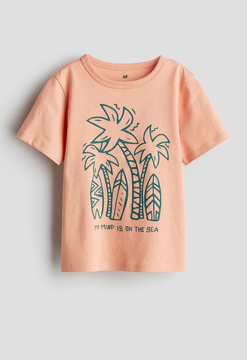 H&M - Printed cotton t-shirt - peach palm trees