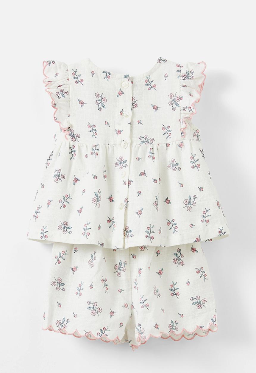 Cotton On - Bessy flutter sleeve top and short set - vanilla/ditsy folk floral