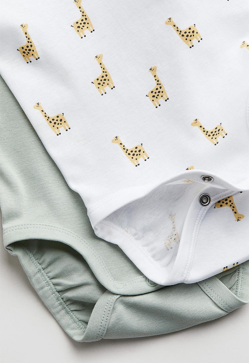 H&M - 2 pack sleeveless cotton bodysuits - dusty green giraffes