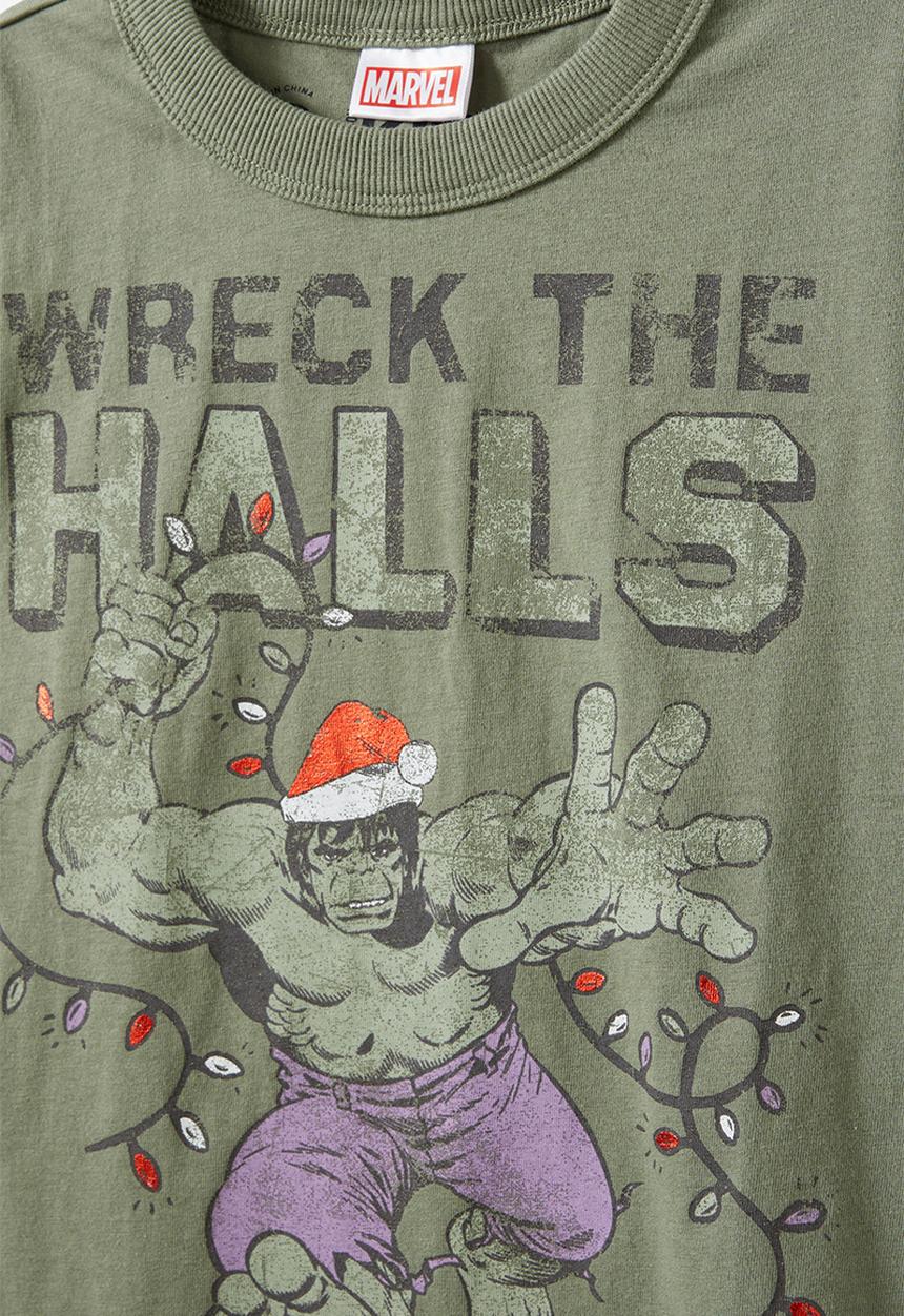 Cotton On - License drop shoulder short sleeve tee - lcn mar swag green/the hulk wreck the halls