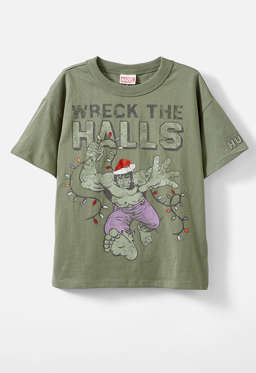 Cotton On - License drop shoulder short sleeve tee - lcn mar swag green/the hulk wreck the halls