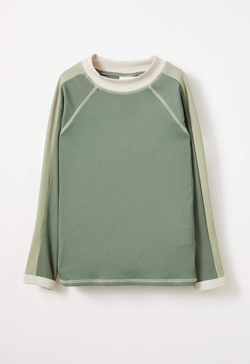 Cotton On - Flynn long sleeve raglan rash vest - swag green/rib stripe panel