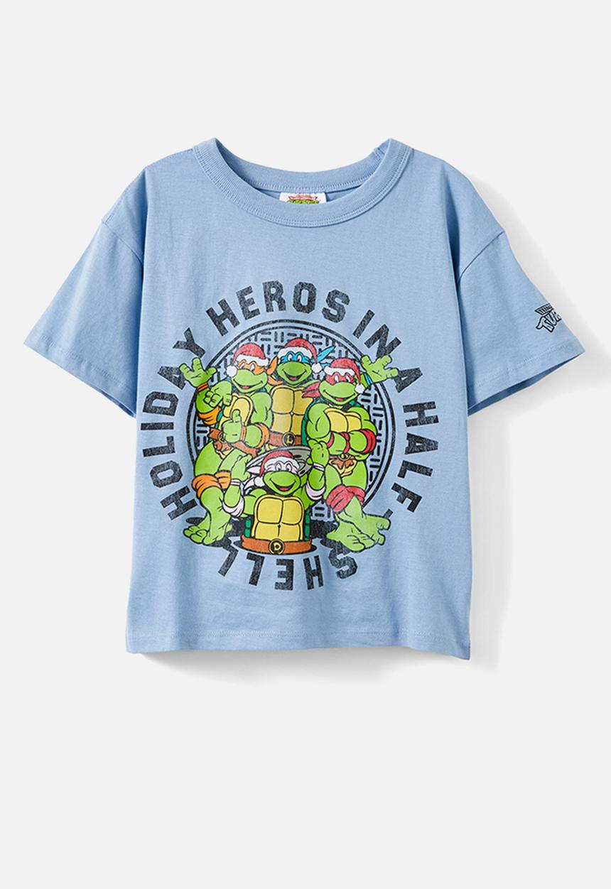 Cotton On - License drop shoulder short sleeve tee - lcn nic dusty blue/tmnt holiday