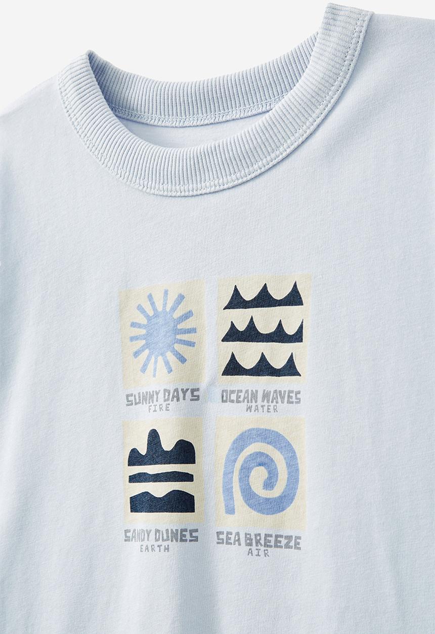 Cotton On - Jonny short sleeve print tee - morning blue/winter grey beach side elements