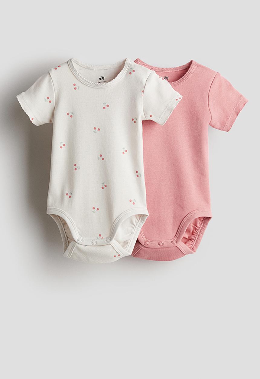 H&M - 2 pack short-sleeved bodysuits - pink & white