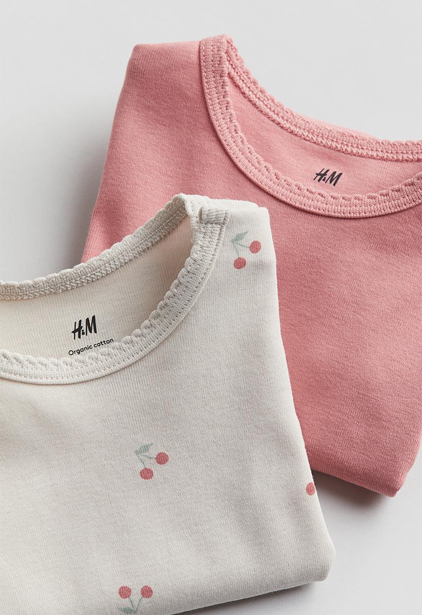 H&M - 2 pack short-sleeved bodysuits - pink & white
