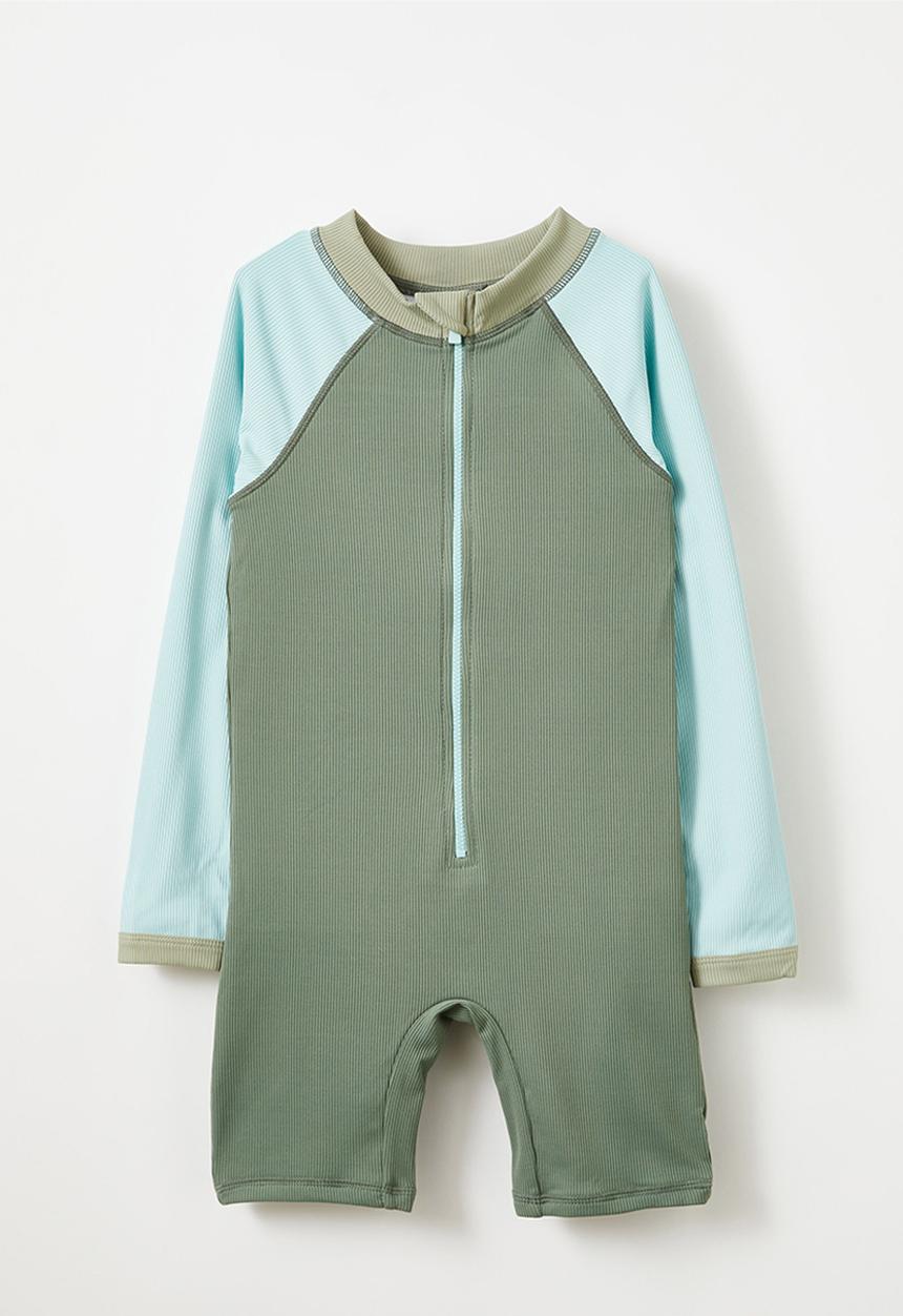 Cotton On - Felix long sleeve all in one - swag green/barber blue splice