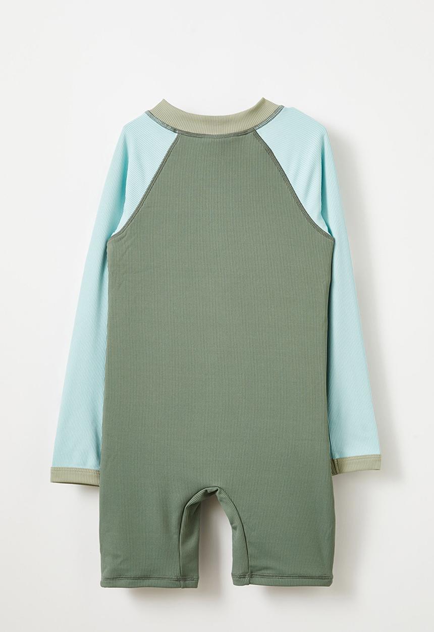 Cotton On - Felix long sleeve all in one - swag green/barber blue splice