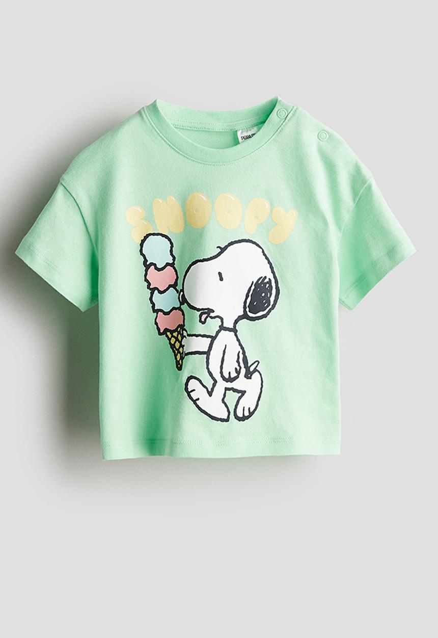 H&M - Printed cotton jersey t-shirt - light green snoopy