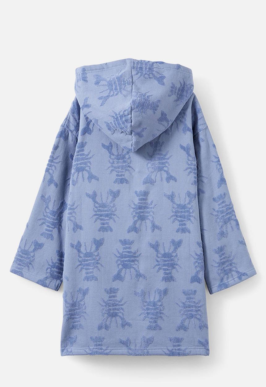 Cotton On - Kids zip thru hooded towel - steel/jacquard lobsters