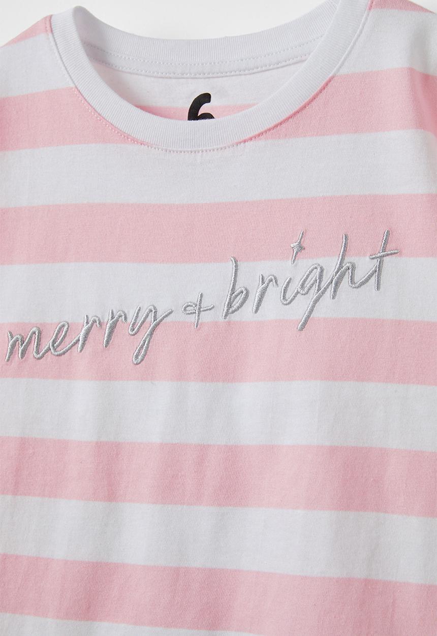 Cotton On - Poppy short sleeve print tee - blush pink stripe/merry