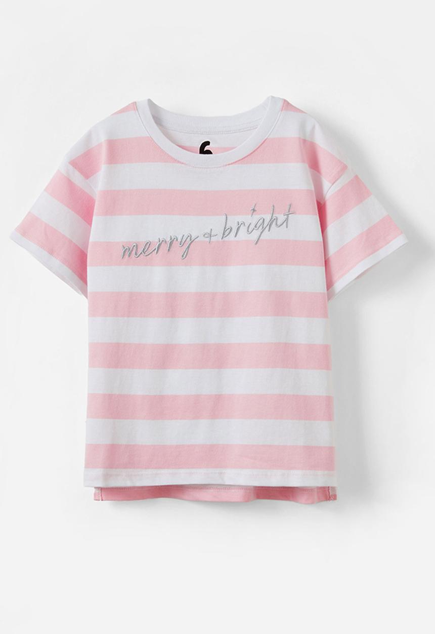 Cotton On - Poppy short sleeve print tee - blush pink stripe/merry