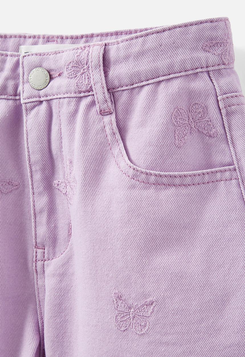 Cotton On - Winter denim short - lilac wash/ butterfly embroidery