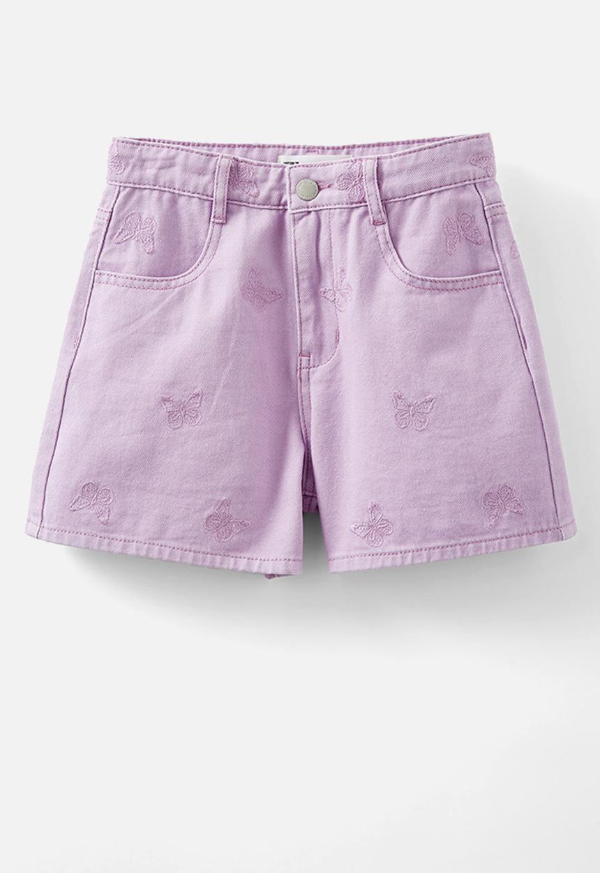 Cotton On - Winter denim short - lilac wash/ butterfly embroidery