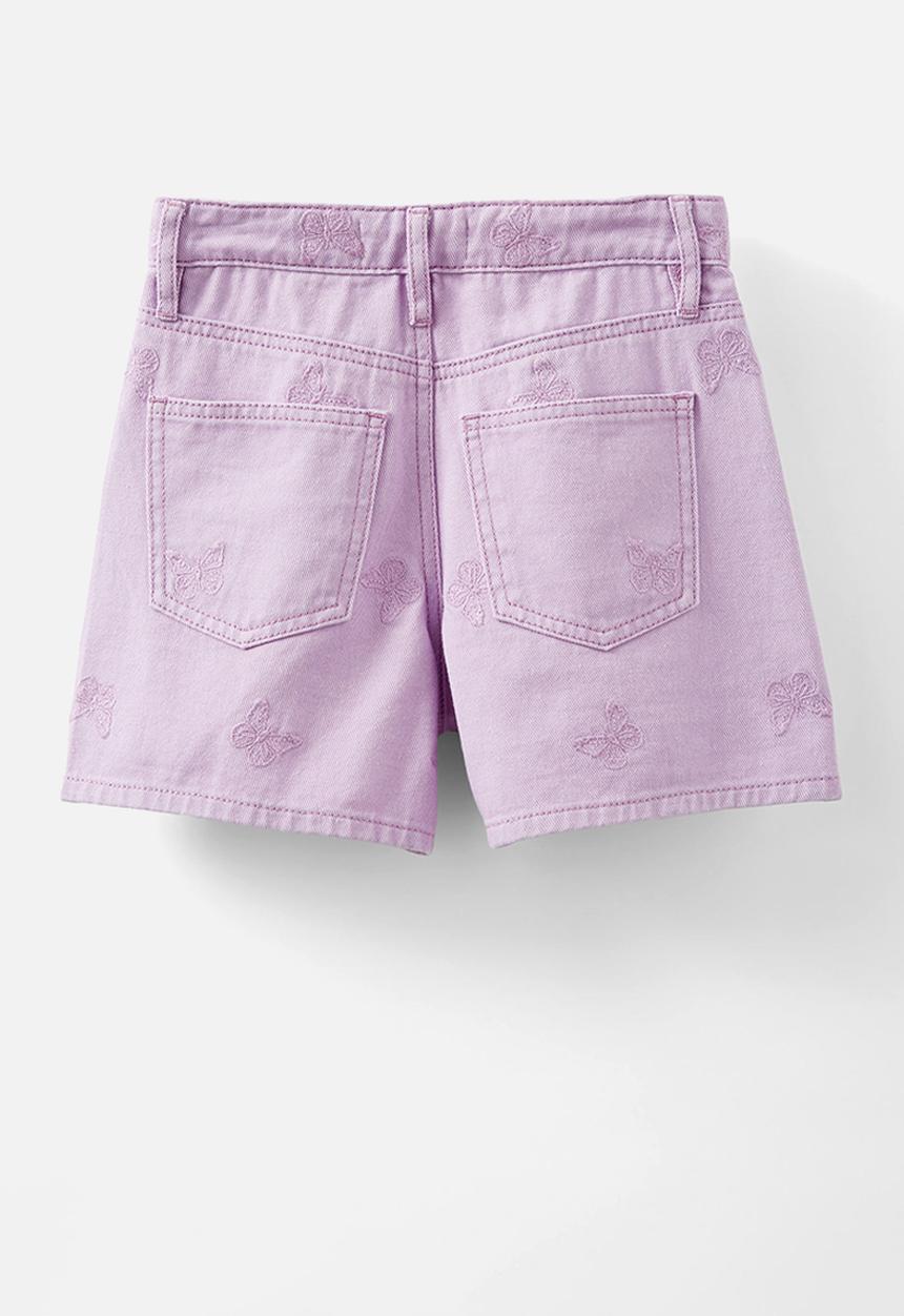 Cotton On - Winter denim short - lilac wash/ butterfly embroidery