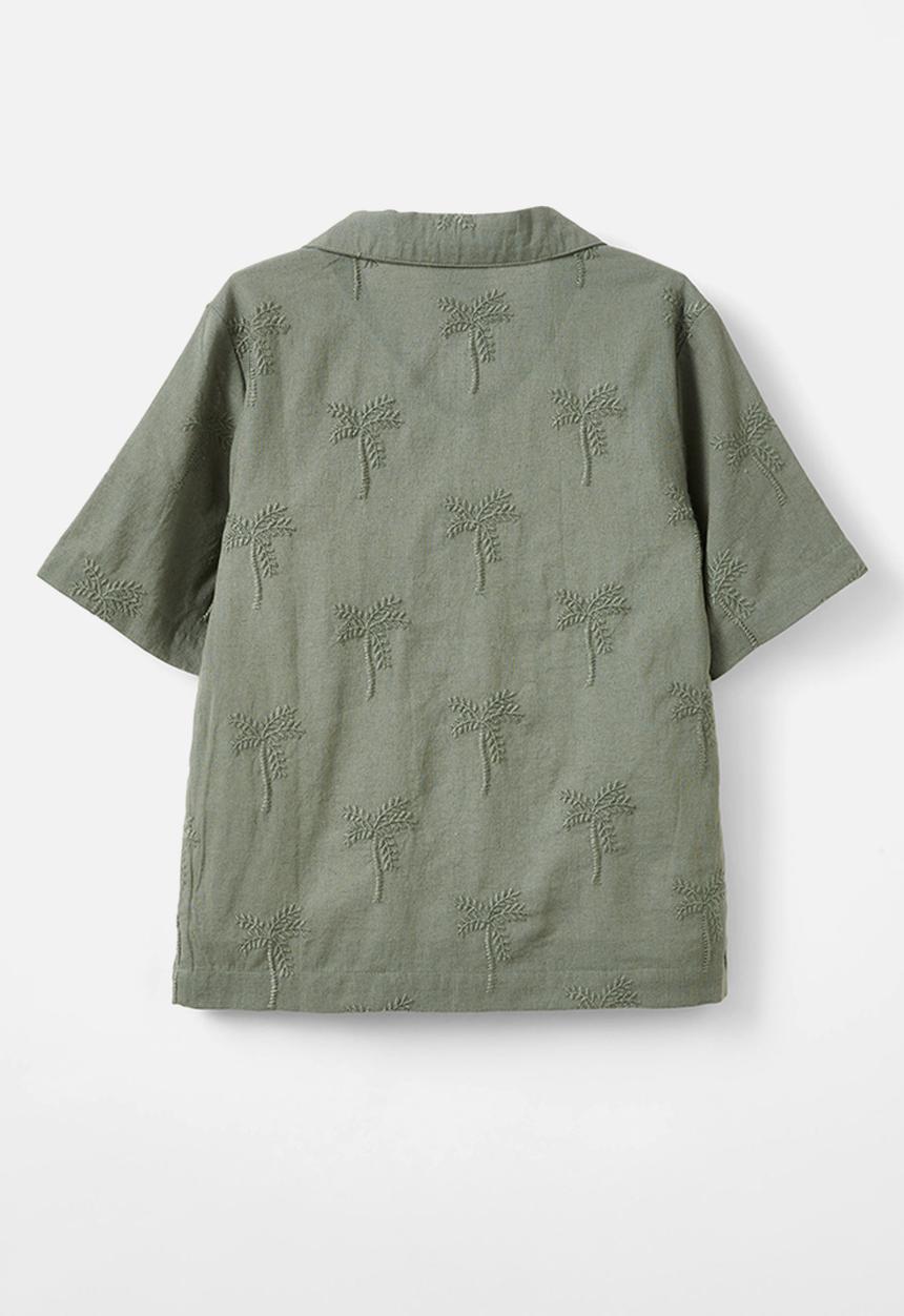 Cotton On - Cabana short sleeve shirt - swag green/palm embroidery