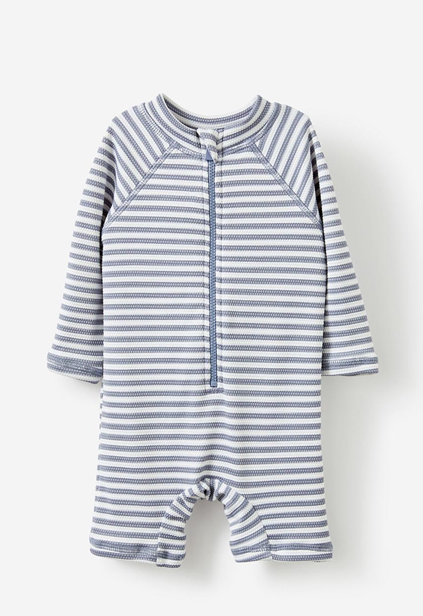 Cotton On - Cameron long sleeve swimsuit - steel/vanilla stripe