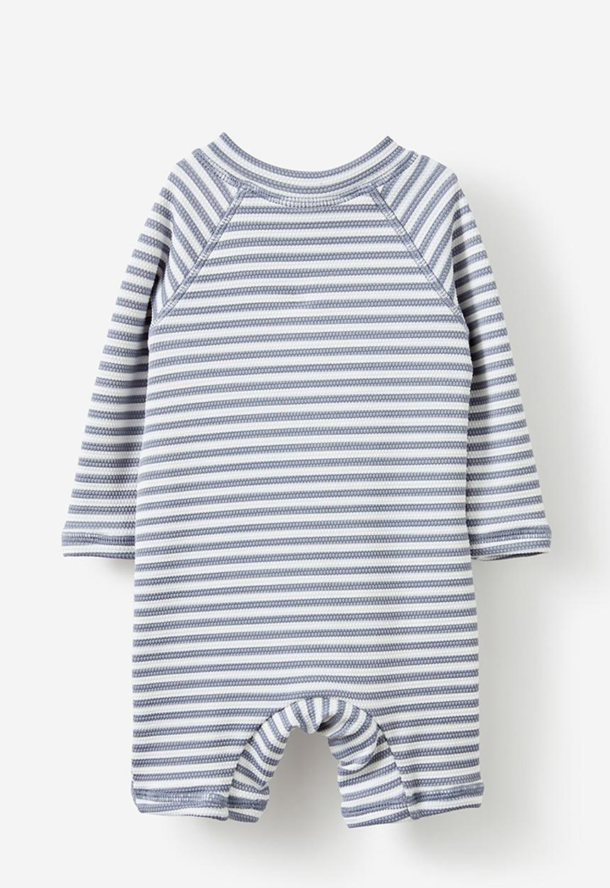 Cotton On - Cameron long sleeve swimsuit - steel/vanilla stripe