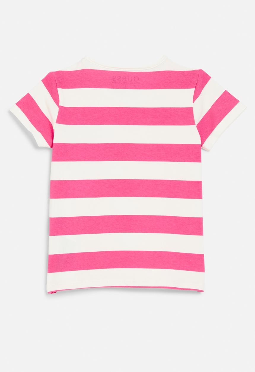 GUESS - Short sleeve T-shirt - white & fuchsia stripes