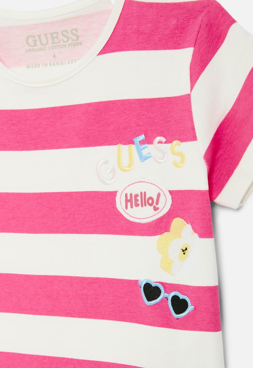 GUESS - Short sleeve T-shirt - white & fuchsia stripes